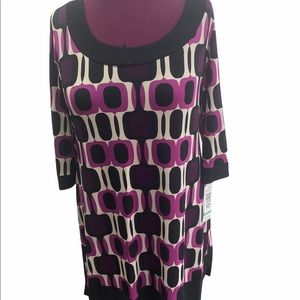 NWT Tiana B. Black Fuschia & Cream Long Sleeved Knee Length Dress in Size PXL